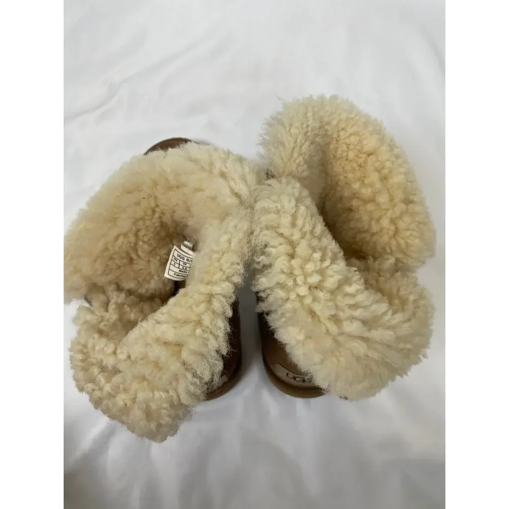 UGG Australian Bailey Button Tan Sheepskin Shearling Pull-On Ankle Boots US 5
